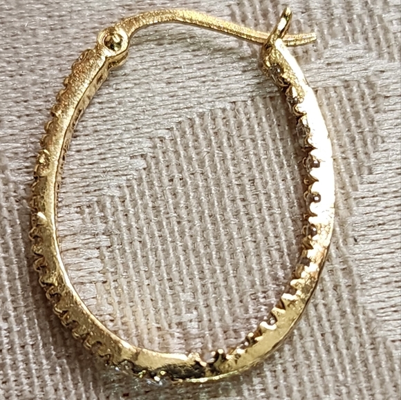 Vintage 90s Sterling Silver 925 Gold Plated  Textured Hoop Earrings - Picture 12 of 12